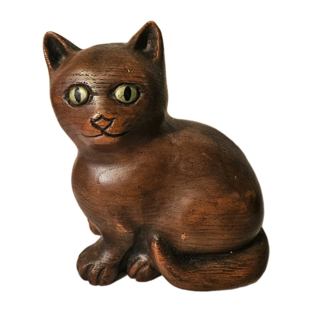 Wooden Cat Kitty Sculpture Figurine Flat Back Spooky